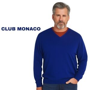 Club Monaco Merino Wool V-Neck Sweater Men’s M Blue
